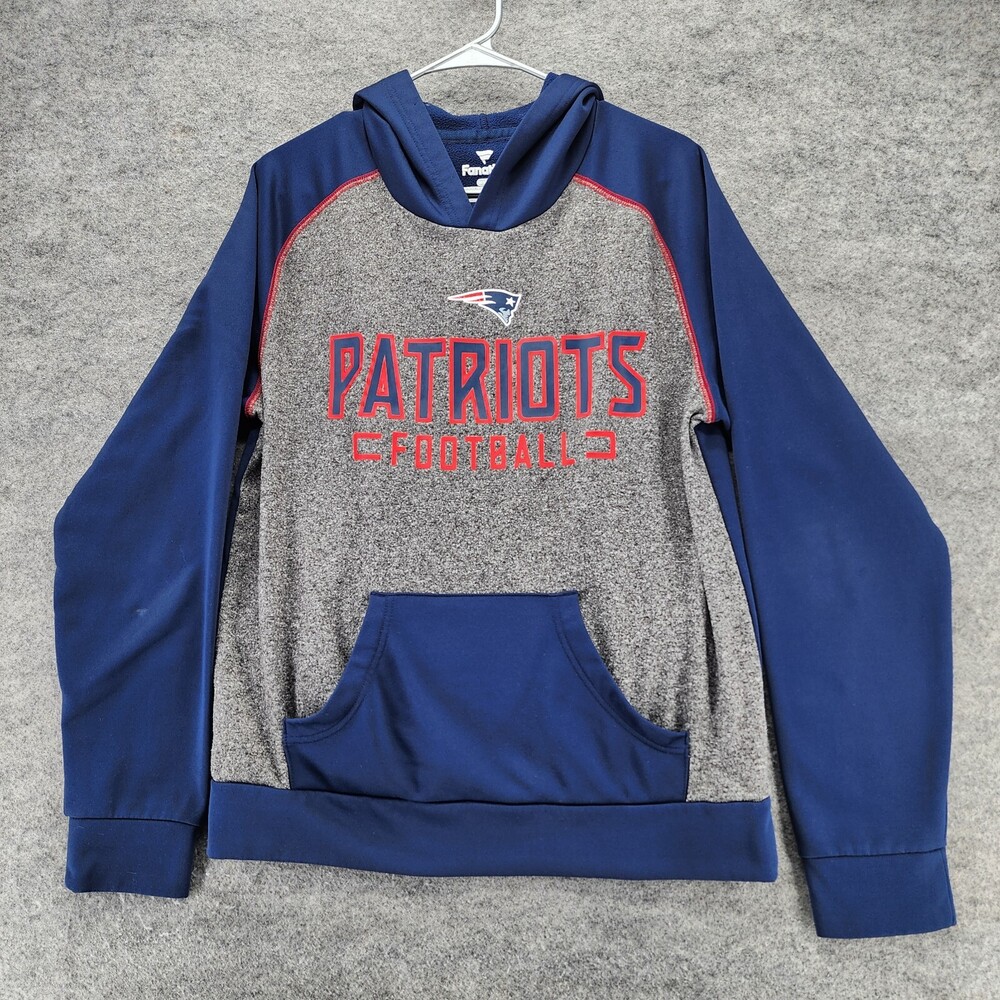 New England Patriots Hoodie Mens Medium Fanatics Gray Blue NFL